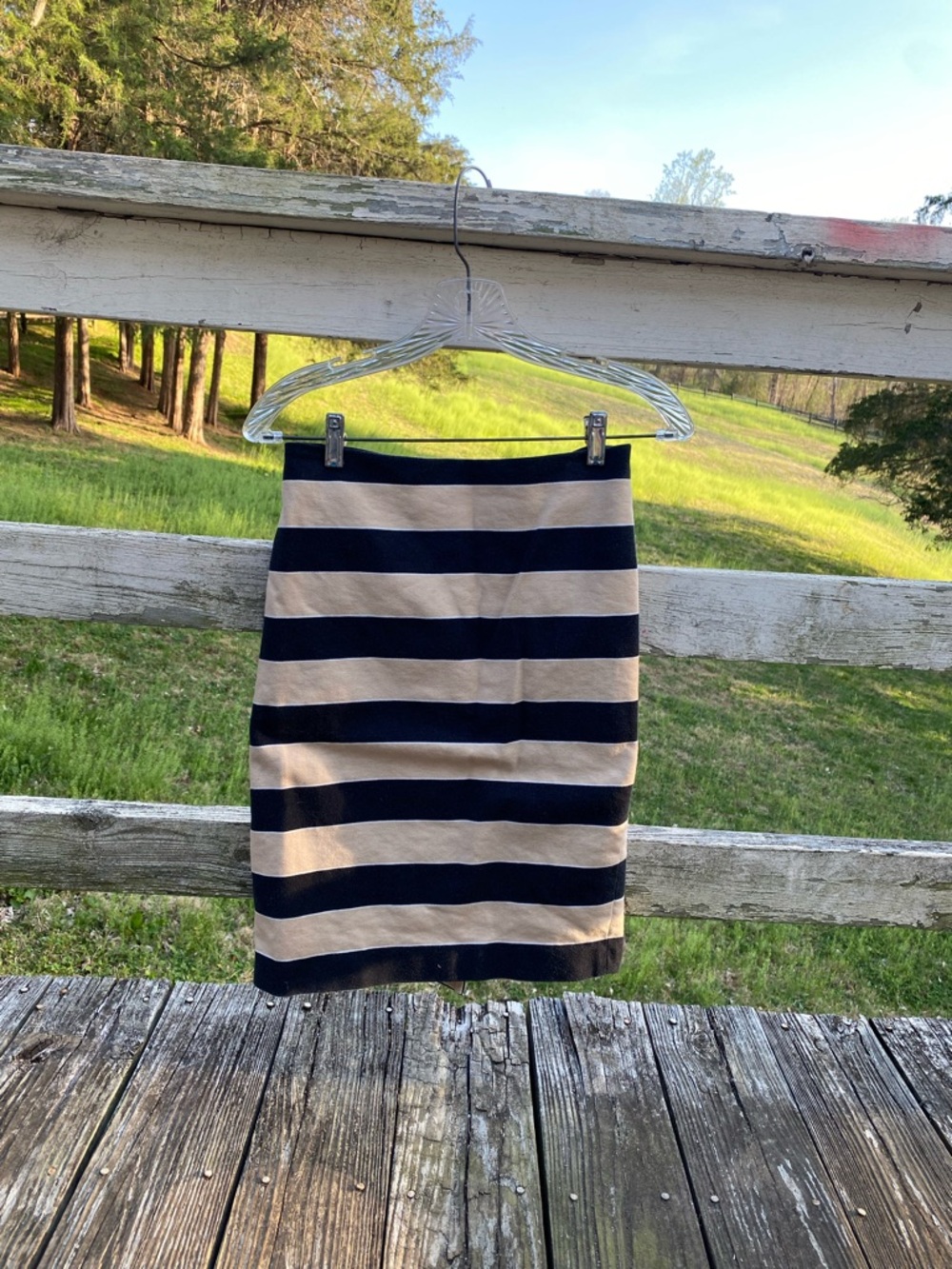 LOFT Navy and Beige Striped Pencil Skirt